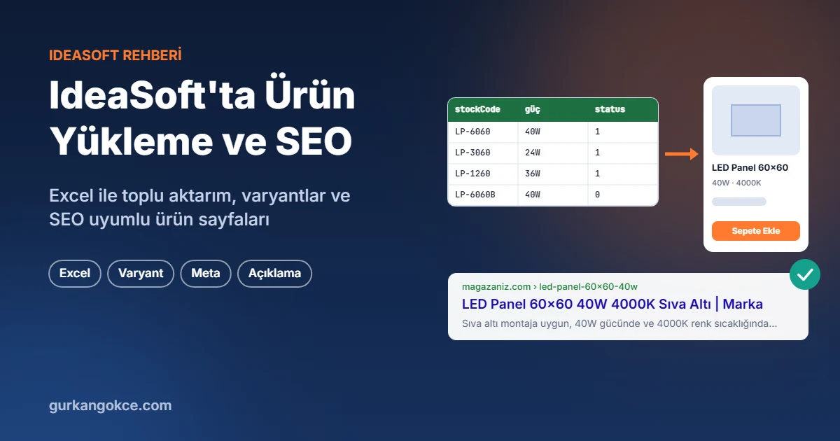 IdeaSoft’ta Ürün Yükleme ve SEO: Excel ile Toplu Aktarım ve SEO Uyumlu Ürün Sayfası Rehberi